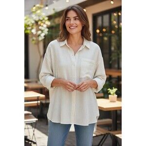 Banana Republic Woman's  Linen Shirt  Size Large Striped Button Up